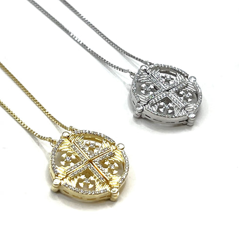 Sterling Round Jerusalem Cross Opening Magnetic Necklace